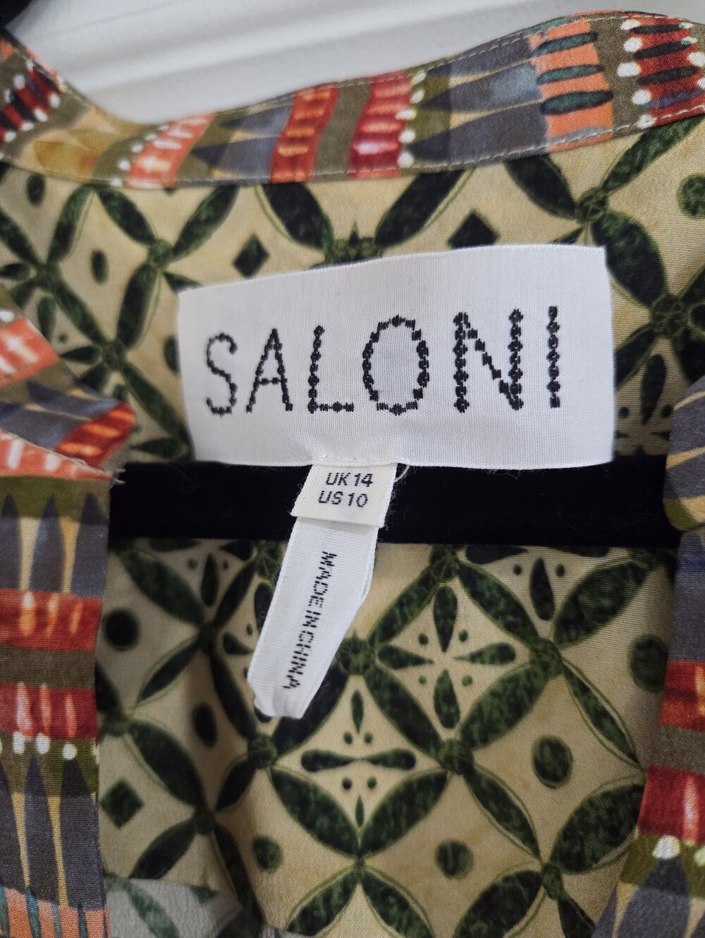 SALONI 100% Silk Geometric Print Belted Midi Maxi Dress Size US 10 UK 14 - Picture 5 of 7